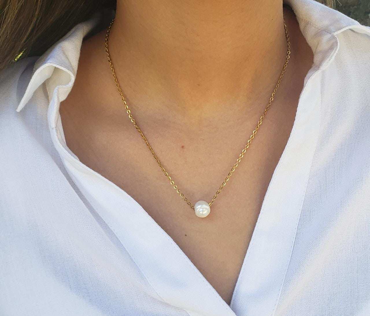 Single Pearl Necklace ; Fresh Water Pearl;