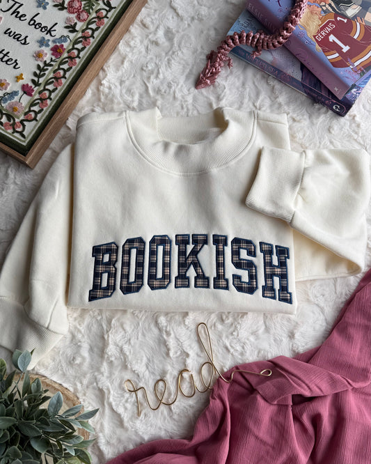 Bookish Plaid Applique | Embroidered Mockneck