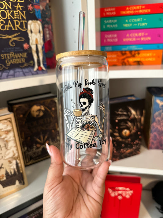 Books Spicy, Coffee Icy  | Glass Cup