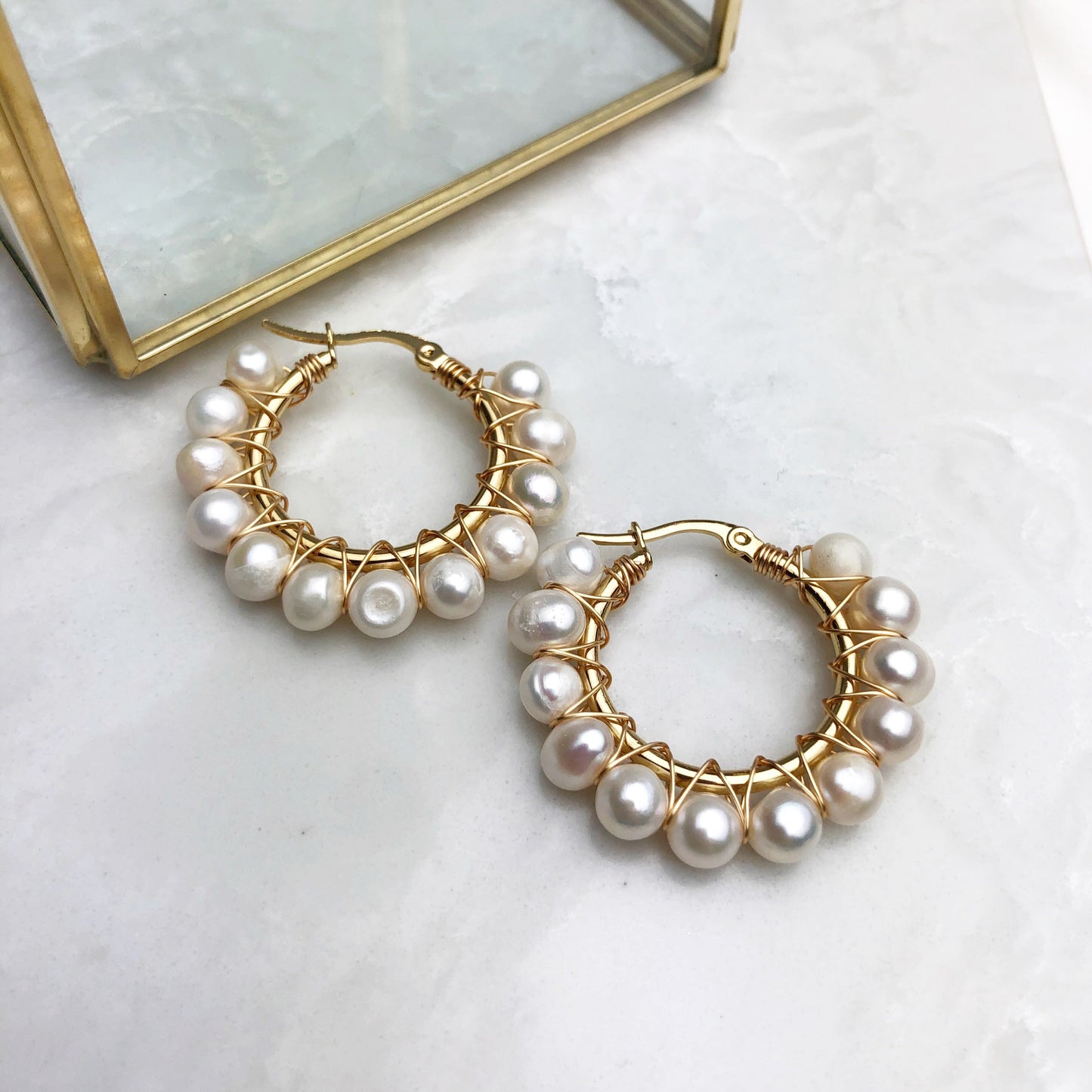 Small Pearl Hoops